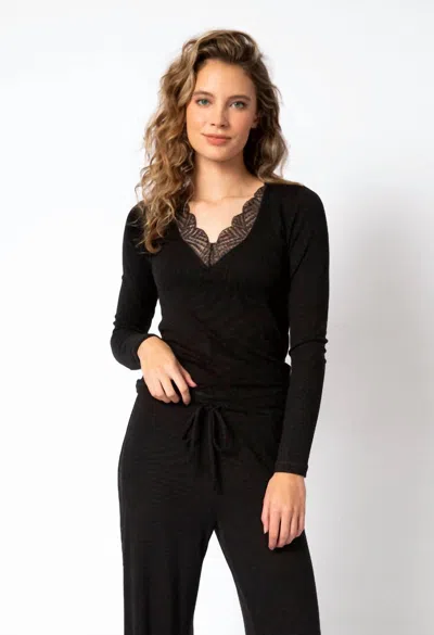 Pj Salvage Lacey Basics Long Sleeve Top In Black