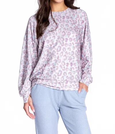 Pj Salvage Leopard Long Sleeve Lounge Top In Multi In Pink