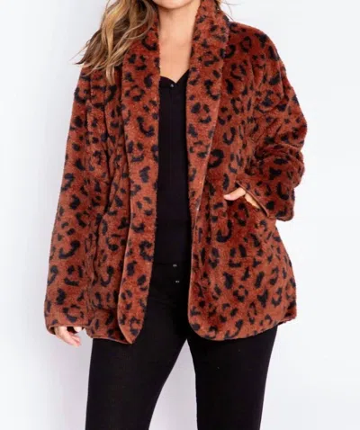 Pj Salvage Leopard Print Cozy Shearling Cardigan Recoca In Bronze In Brown
