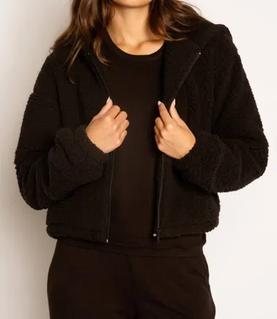 Pj Salvage Let's Get Cozy Hooded Zip-up Jacket In Black In Brown
