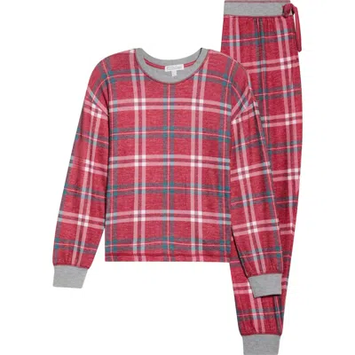 Pj Salvage Let's Get Toasty Plaid Peachy Jersey Pajamas In Red