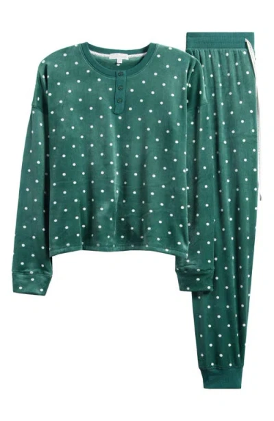 Pj Salvage Let's Get Toasty Polka Dot Velour Pajamas In Green