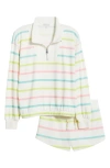 Pj Salvage Limes & Sunshine Stripe French Terry Short Lounge Set In Ivory