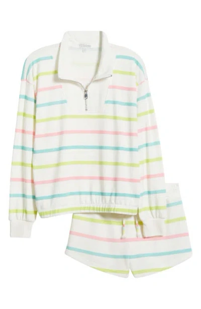 Pj Salvage Limes & Sunshine Stripe French Terry Short Lounge Set In Ivory