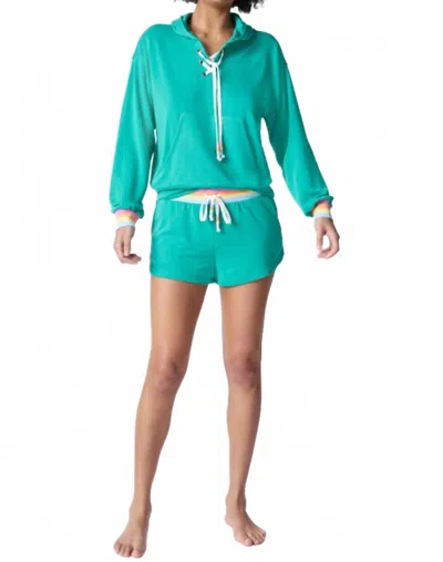 PJ SALVAGE LIVE IN COLOR HOODIE SHORT SET IN SEA GREEN