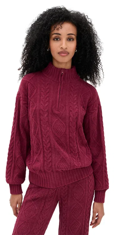 Pj Salvage Long Sleeve Cozy Chenille Cable Knit Port In Burgundy