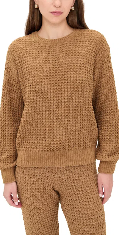 Pj Salvage Long Sleeve Cozy Chenille Waffle Sweater Caramel In Brown