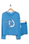 Pj Salvage Long Sleeve Graphic T-shirt & Shorts Pajamas In Blue