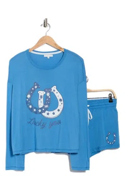 Pj Salvage Long Sleeve Graphic T-shirt & Shorts Pajamas In Blue