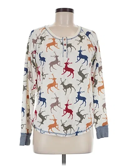 Pre-owned Pj Salvage Long Sleeve Henley Shirt In Ivory