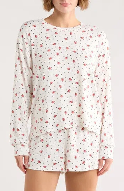 Pj Salvage Long Sleeve Top & Boxer Shorts Pajamas In White