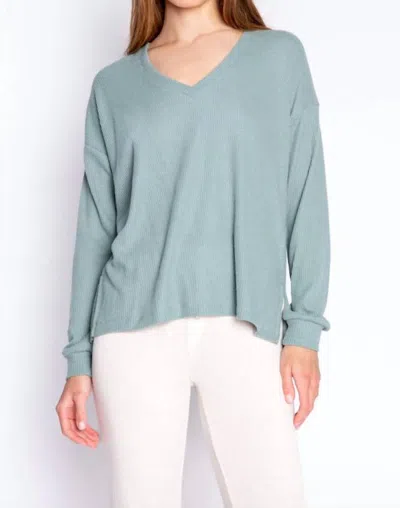 Pj Salvage Long Sleeve Waffle Slouchy Top In Sage In Green