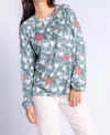 Pj Salvage Love In Camo Long Sleeve Top In Sage In Multi
