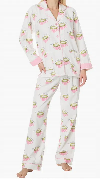 Pj Salvage Love You Matcha Flannel Set Pajama In White Linen