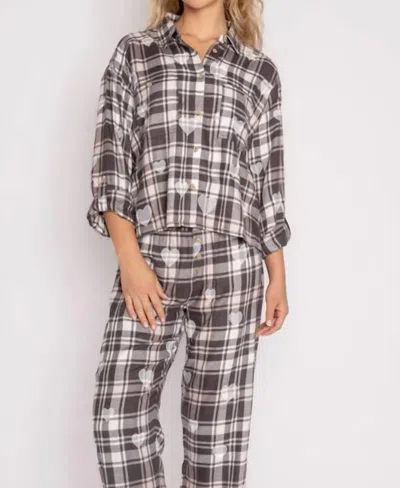 Pj Salvage Mad For Plaid Long Sleeve Pajama Top In Charcoal In Grey