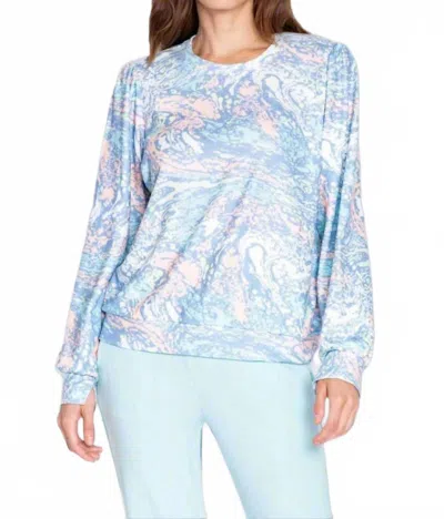 Pj Salvage Molten Marble Long Sleeve Lounge Top In Multi In Blue