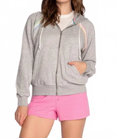 Pj Salvage Neon Stripes Hoodie Jacket In Heather Grey In Gray