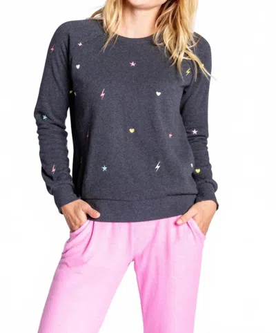 Pj Salvage One Love Long Sleeve Lounge Top In Heather Slate In Blue