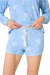 Pj Salvage Cabana Paradise Palm Print Terry Cloth Pajama Shorts In Blue