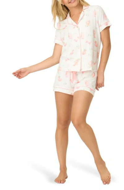 Pj Salvage Pretty Punch Double Brushed Pointelle Short Pajamas In White