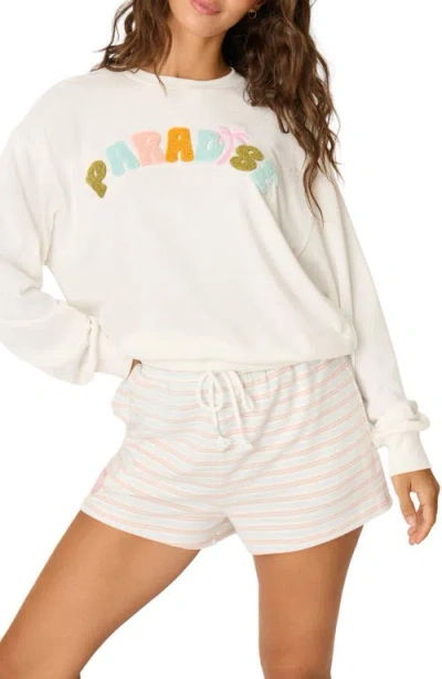 Pj Salvage Paradise Bouclé Sweatshirt & Shorts Lounge Set In White