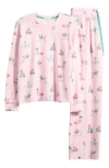 Pj Salvage Peace & Pawlidays Peachy Waffle Knit Pajamas In Pink