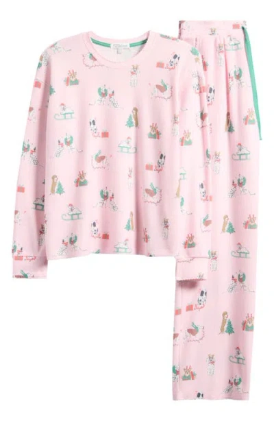 Pj Salvage Peace & Pawlidays Peachy Waffle Knit Pajamas In Pink