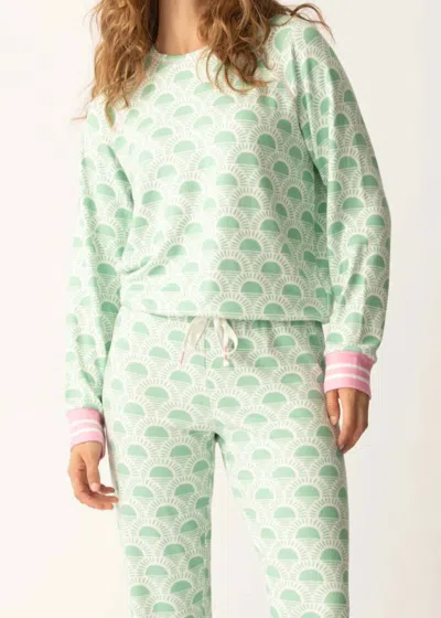 Pj Salvage Peachy Party Courtside Long Sleeve Top In Spring Green