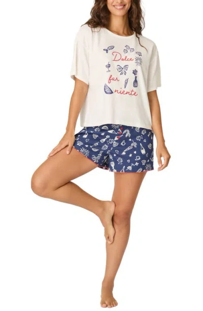 Pj Salvage Playful Print Cotton & Modal Short Pajamas In White