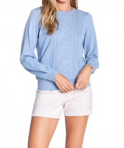 Pj Salvage Pretty In Pointelle Long Sleeve Lounge Sweater Top In Dusty Blue