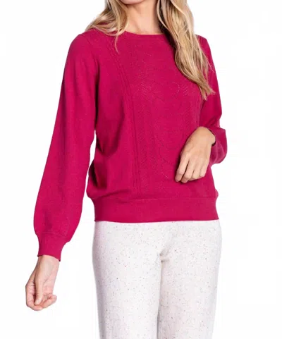 Pj Salvage Pretty In Pointelle Long Sleeve Lounge Sweater Top In Raspberry In Red