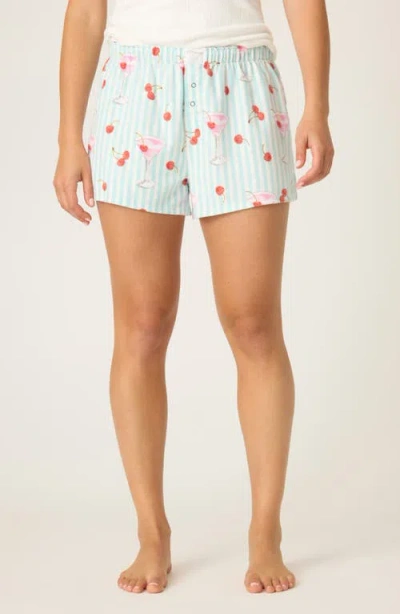 Pj Salvage Print Cotton Flannel Pajama Shorts In Blue