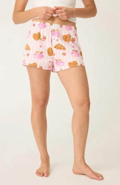 Pj Salvage Print Cotton Flannel Pajama Shorts In Pink