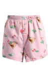 Pj Salvage Print Cotton Flannel Pajama Shorts In Pink