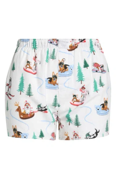 Pj Salvage Print Cotton Flannel Pajama Shorts In White