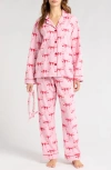 Pj Salvage Print Cotton Flannel Pajamas & Head Wrap Set In Candy Pink