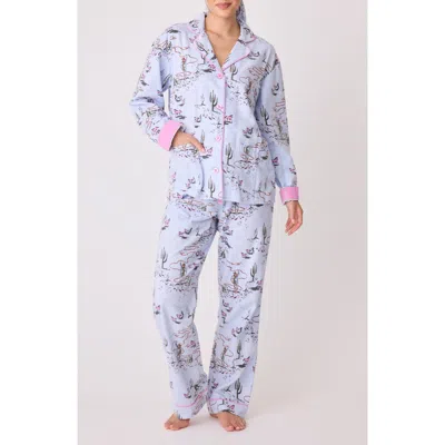 Pj Salvage Print Cotton Flannel Pajamas In Blue Whisper