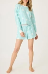 Pj Salvage Print Waffle Knit Short Pajamas In Blue