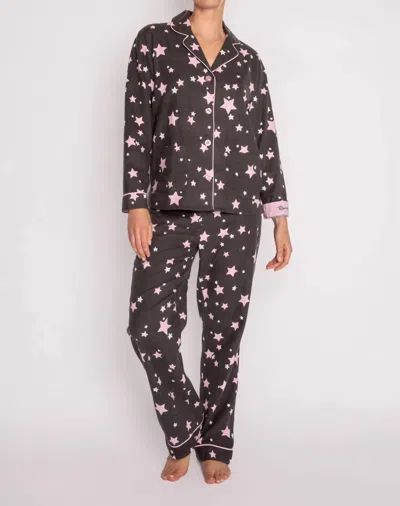 Pj Salvage Printed Flannel Pajamas Set In Charcoal In Black