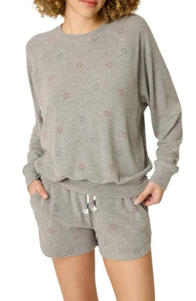 Pj Salvage Red, White & Woof Star Print Lounge Sweatshirt In Blue