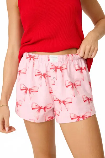 Pj Salvage Ribbons & Bows Flannel Shorts In Candy Pink