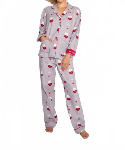 Pj Salvage Rise And Wine Flannel Pajama Set In Grey In Gray