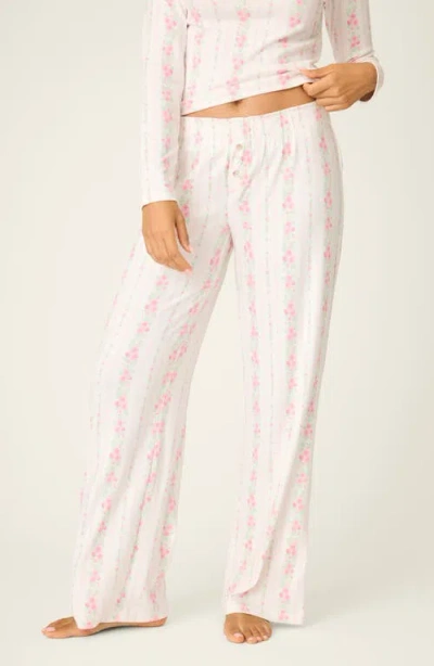 Pj Salvage Roses Are Pink Double Brushed Pointelle Pajama Pants In White