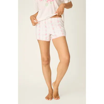 Pj Salvage Roses Are Pink Double Brushed Pointelle Pajama Shorts In White