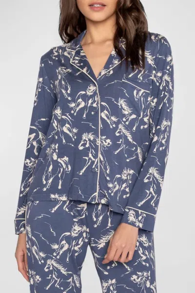 Pj Salvage Run Wild Pajama Long Sleeve Top In Dark Denim