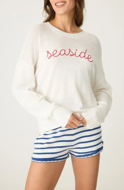 Pj Salvage Seaside Charm Waffle Knit Pajama Top In White