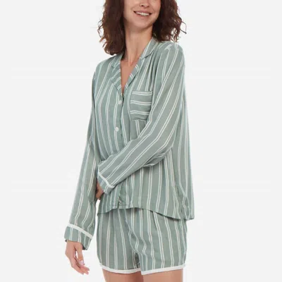Pj Salvage Stripe Hype Long-sleeve & Shorts Pajama Set In Green