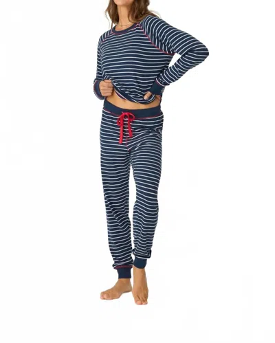 Pj Salvage Snowflake Kisses Stripe Pajama Set In Midnight Navy In Blue