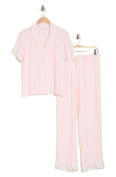 Pj Salvage Stripe Short Sleeve Pajamas In Ivory/ Pink