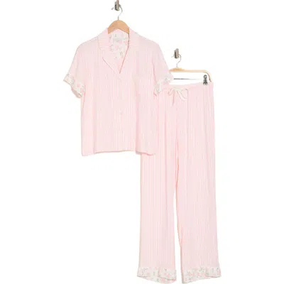 Pj Salvage Stripe Short Sleeve Pajamas In Ivory/pink